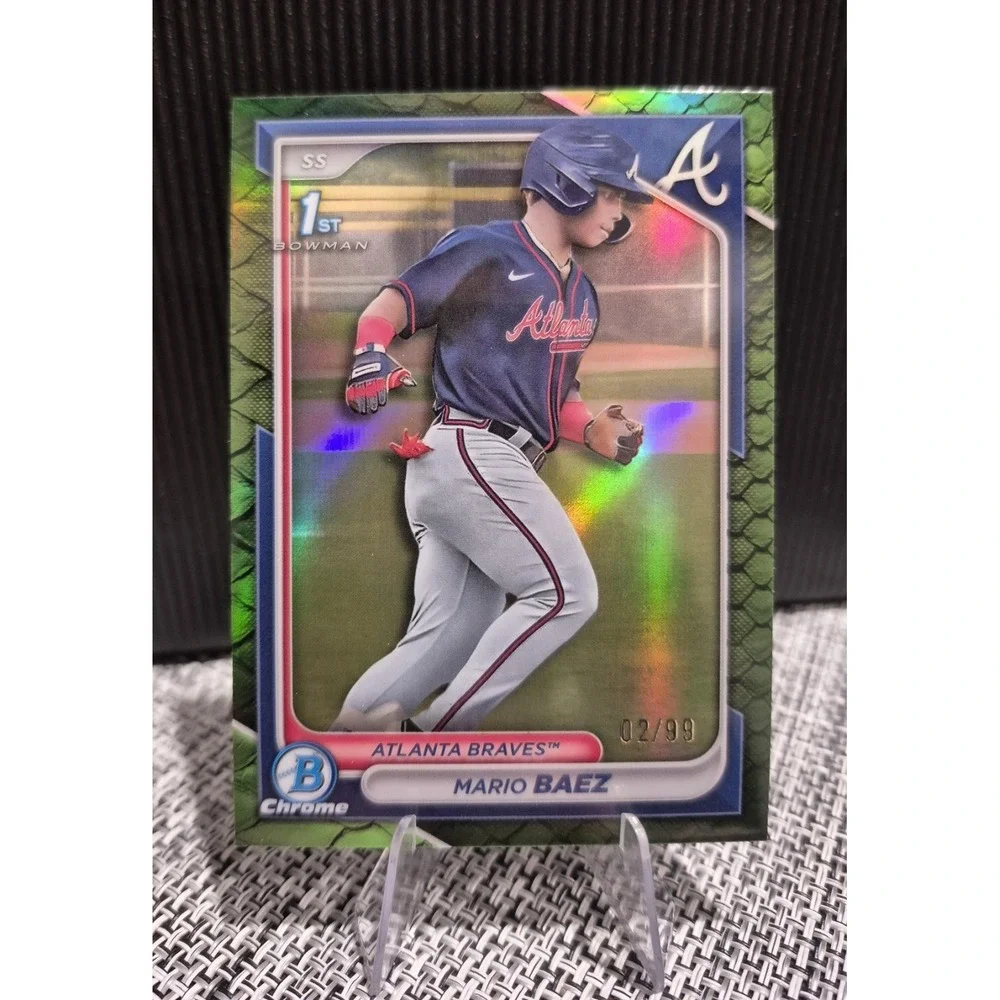 2024 Bowman Chrome Mario Baez #BCP-153 Reptilian Green Refractor /99 ATL Braves